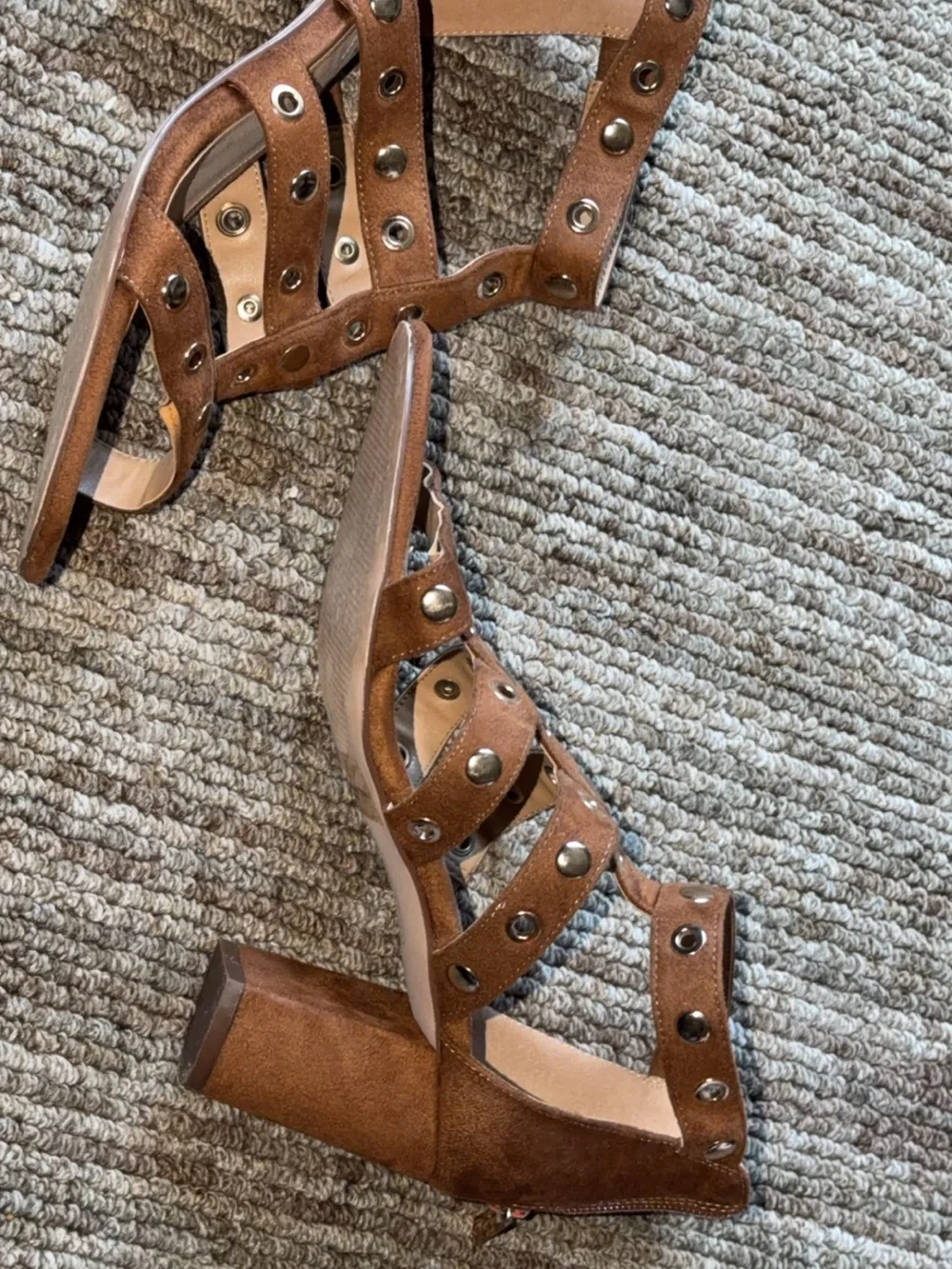 comfortview Brown Suede Studded Strappy Block Heel Sandals